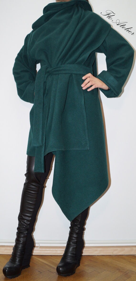 Emerald Green Long Wool Coat/Winter Cape Coat/Cashmere Wool Etsy