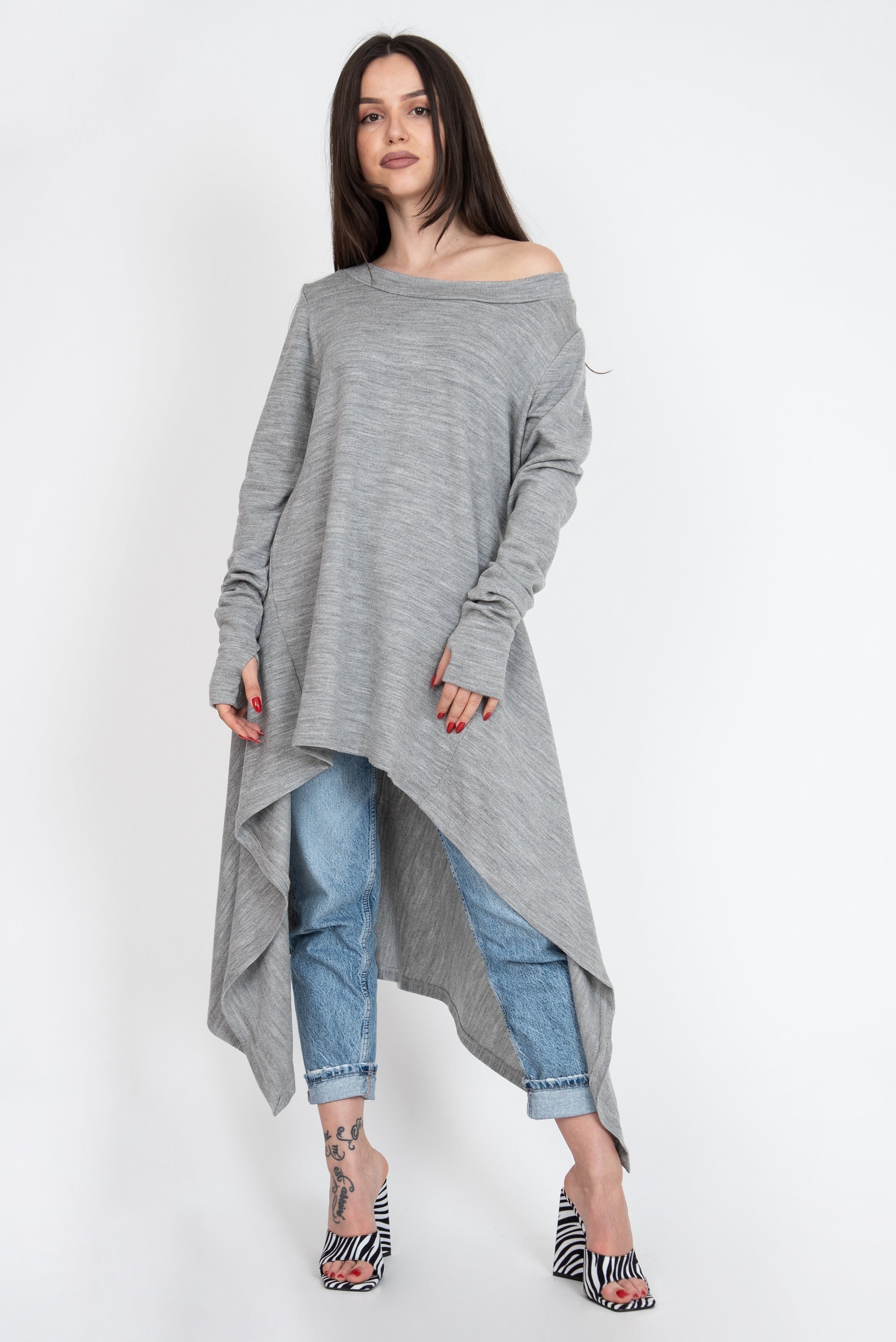 Gray Asymmetrical Sweater/cozy Pullover 