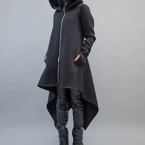 Cowl Neck Sweatshirt/Asymmetrical Hem Top/Oversized Loose Loungewear/Hoodie Top/Cozy Coat/Black Coat/Black Oversized Sweatshirt/F2218 image 6