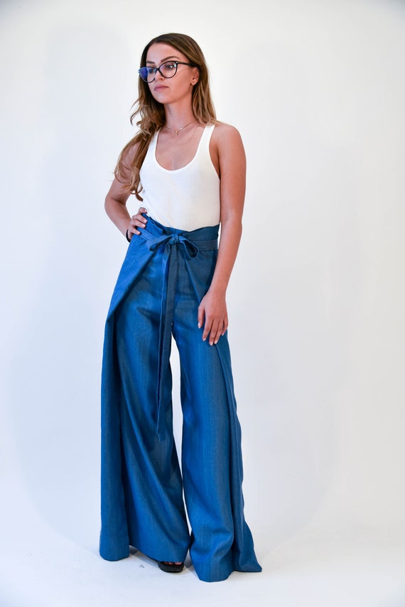 Pantalon bleu jupe pantalon bleu pantalon bleu ample pantalon large jupe pantalon confortable pantalon bleu fait main pantalon plaque pantalon elegant F2113 Etsy France