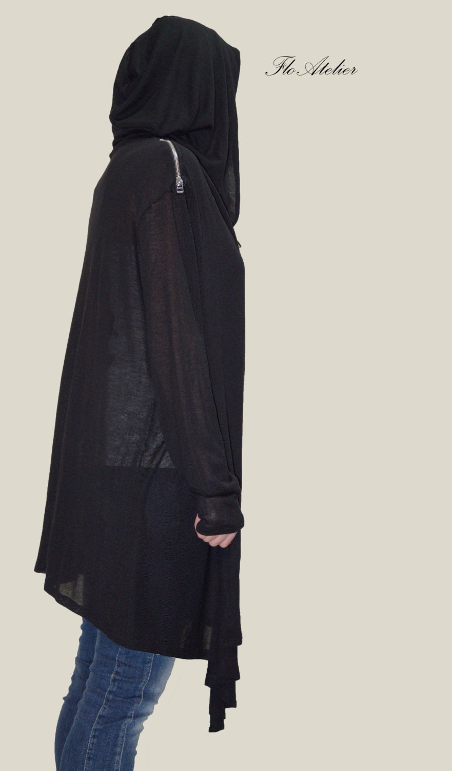 Black Asymmetric Hooded Coat/loose Extravagant Cardigan/long - Etsy