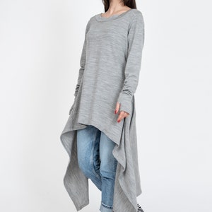 Grey Asymmetrical Sweater/Cozy Sweater/Sweater Dress/Knit Dress/Women Ribbed Sweater/Maxi Blouse/Over Sized Knit Top/Winter Blouse/F1234 image 4