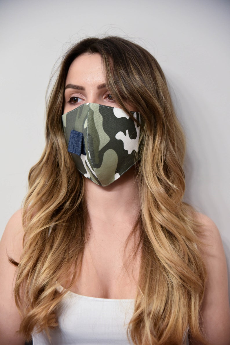 Camo Face Mask with Slit/Face Mask with Opening/Washable Mask/Reusable Washable Mask/Mask with Straw Opening/Handmade Mask with Slit/F2107 image 4