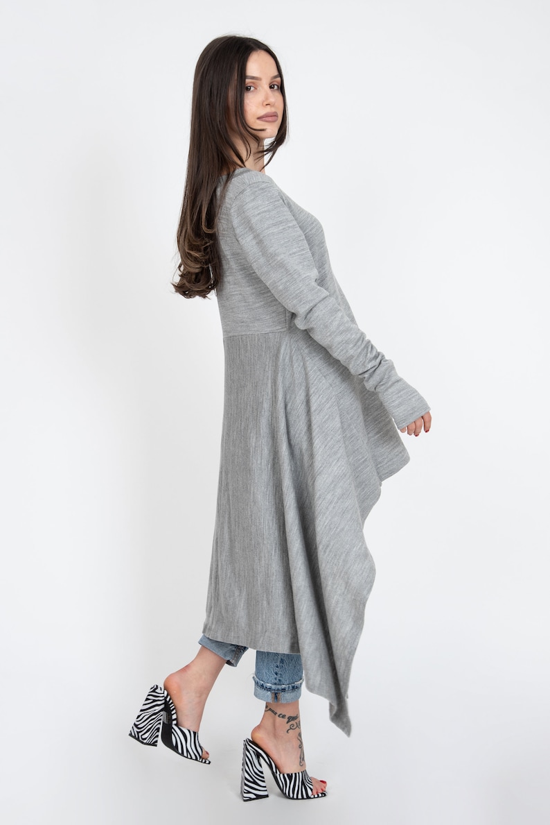 Grey Asymmetrical Sweater/Cozy Sweater/Sweater Dress/Knit Dress/Women Ribbed Sweater/Maxi Blouse/Over Sized Knit Top/Winter Blouse/F1234 image 6