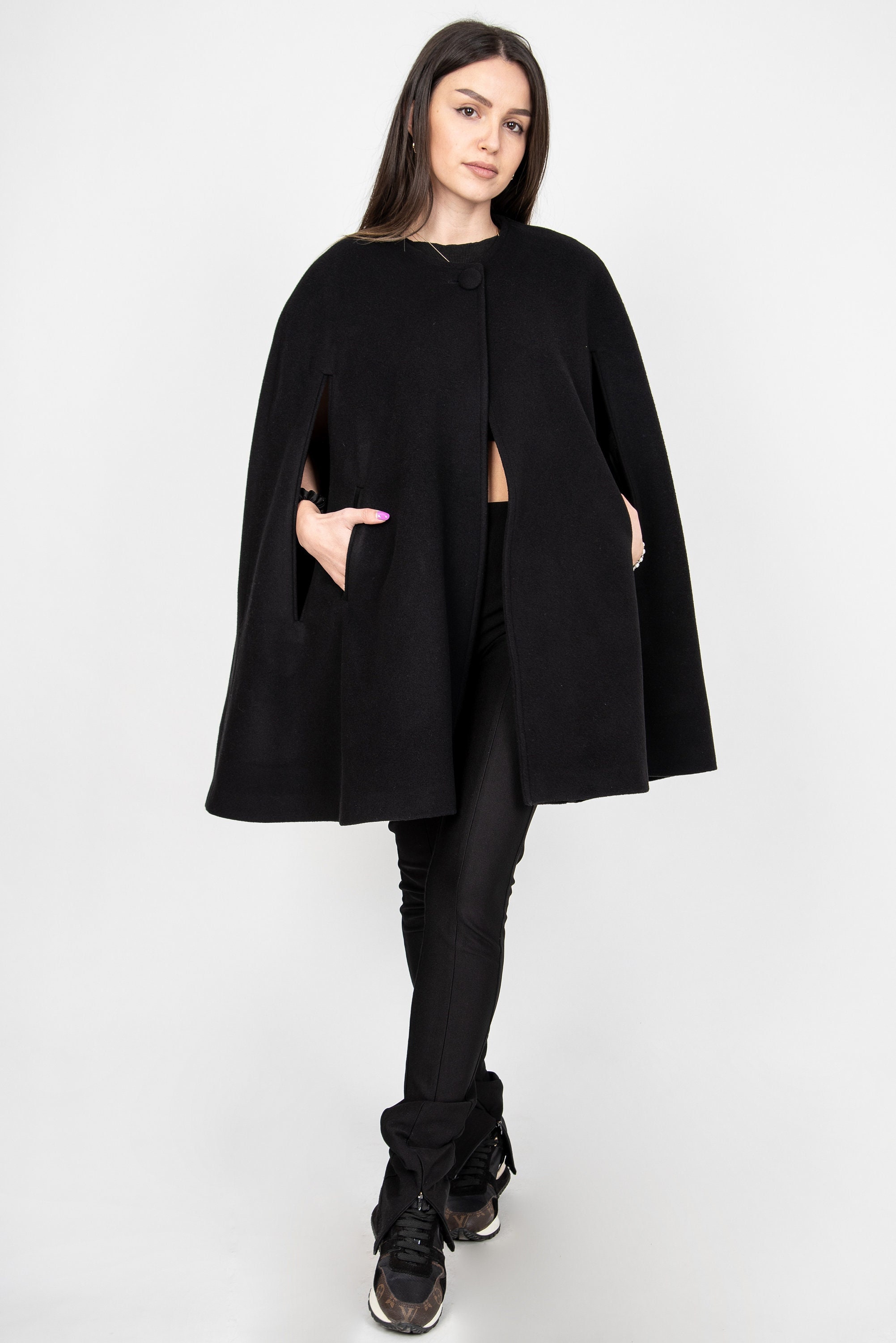 ジャケット・アウター 3way Wool Cape coat Dark Gray Wool Cape Coat for Women, Plus Size Wool Cape Coat