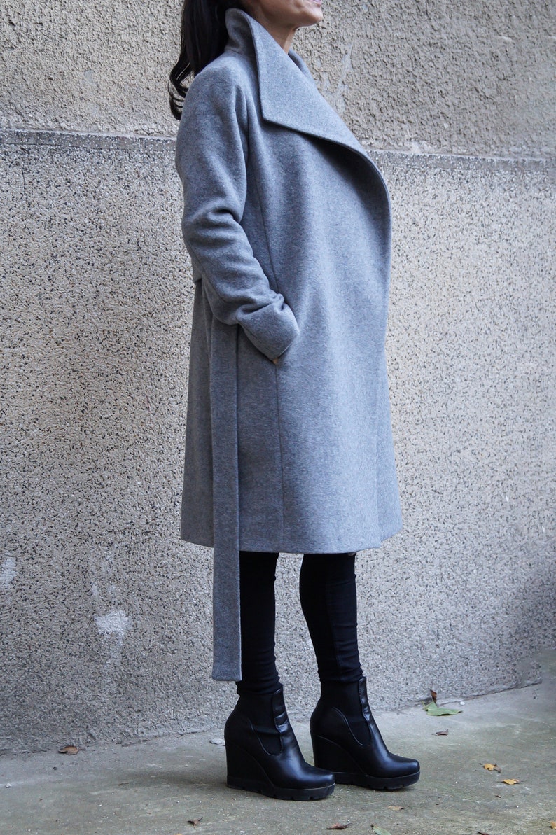 Grey Lined Coat/cashmere Wool Coat/winter Coat/belted Coat/xxl Etsy