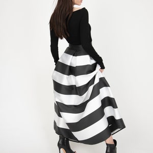 Black/White Long Maxi Skirt/High or Low Waist Skirt/Long Waistband Skirt/Handmade Striped Skirt/Black Stripe Skirt/Formal Skirt/Skirt/F1035 image 4