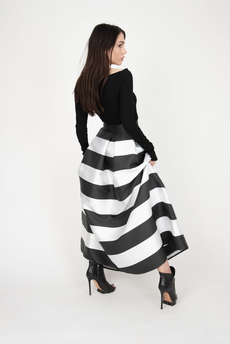 Black/White Long Maxi Skirt/High or Low Waist Skirt/Long Waistband Skirt/Handmade Striped Skirt/Black Stripe Skirt/Formal Skirt/Skirt/F1035 image 4