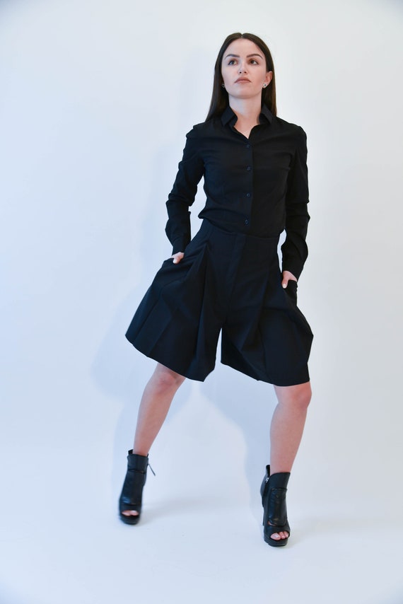 Slim Black Shirt/Casual Black Top/Long Sleeved Cotton Shirt/Handmade Shirt/Black Fitted Shirt/Handmade Black Shirt/Business Outfit/F2012