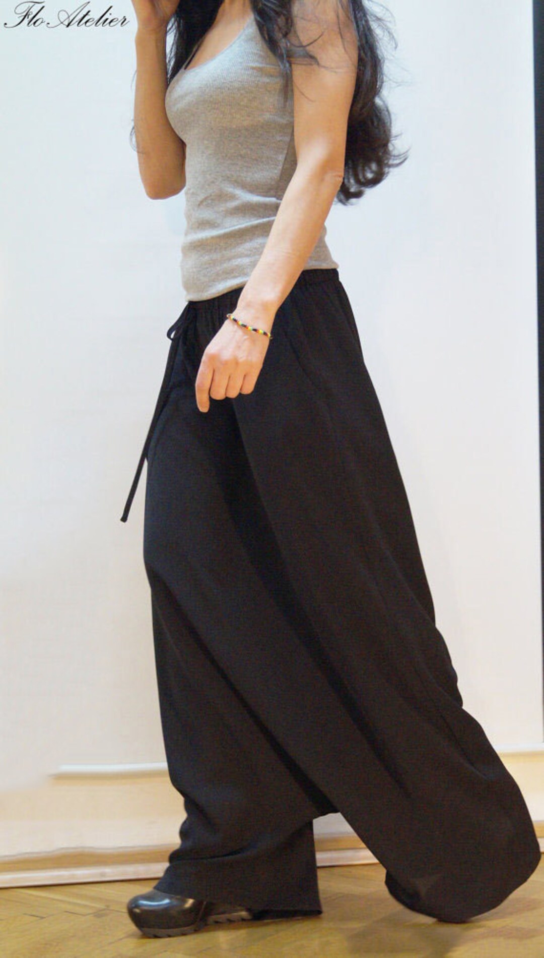 Loose Skirt Pants/casual Black Drop Crotch Harem Pants/unisex Etsy
