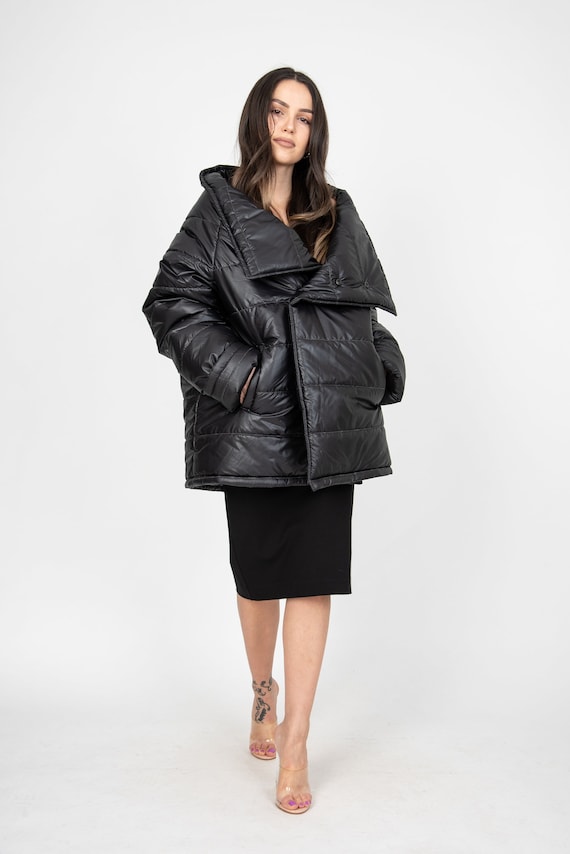 Dark Blue Quilted Jacket/Windproof Jacket/Blue Warm Jacket/High Neck Jacket/Trendy Jacket/Buttoned Jacket/Winter Jacket with Buttons/F2358