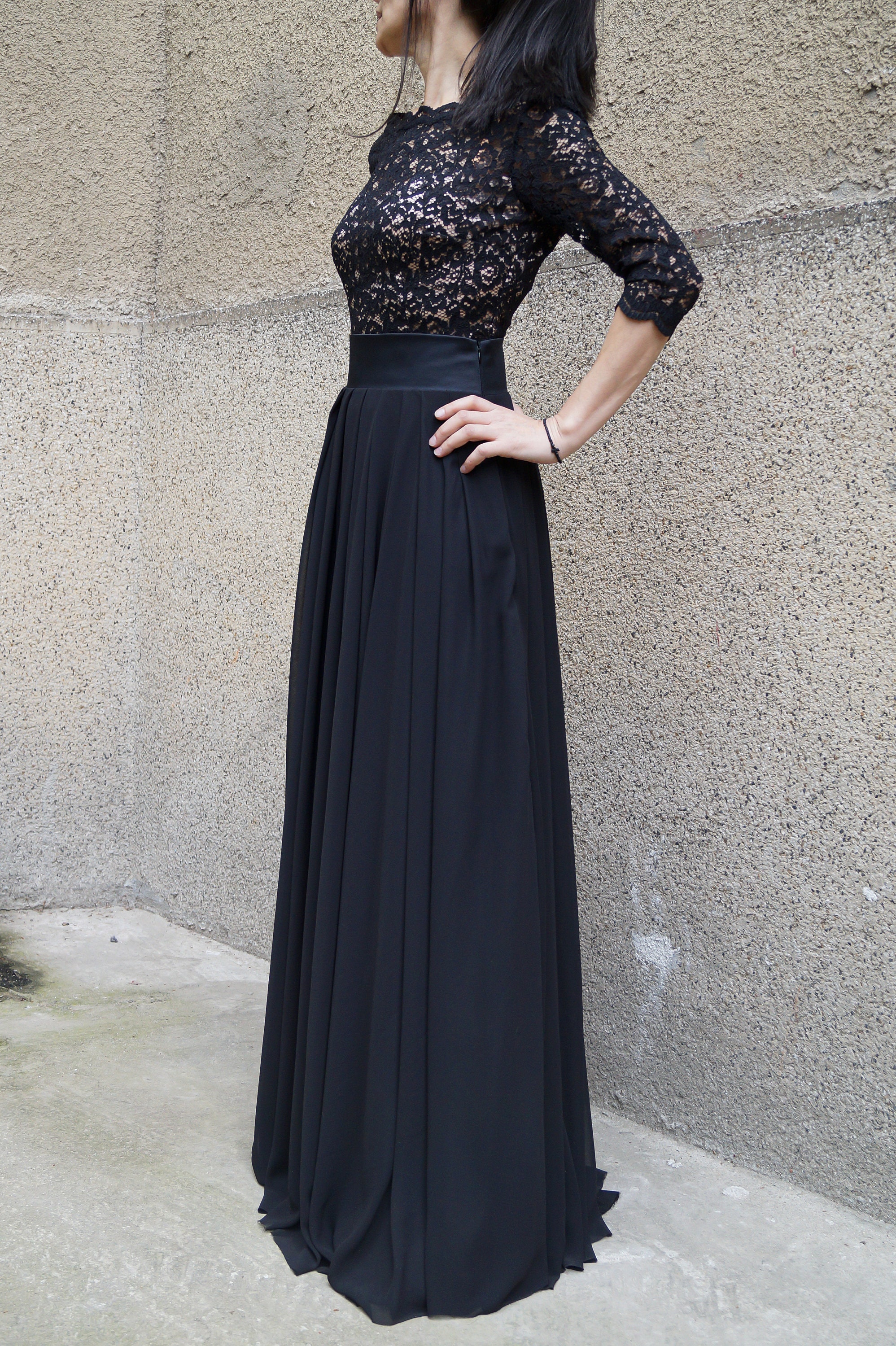 Formal long black 2025 chiffon skirt