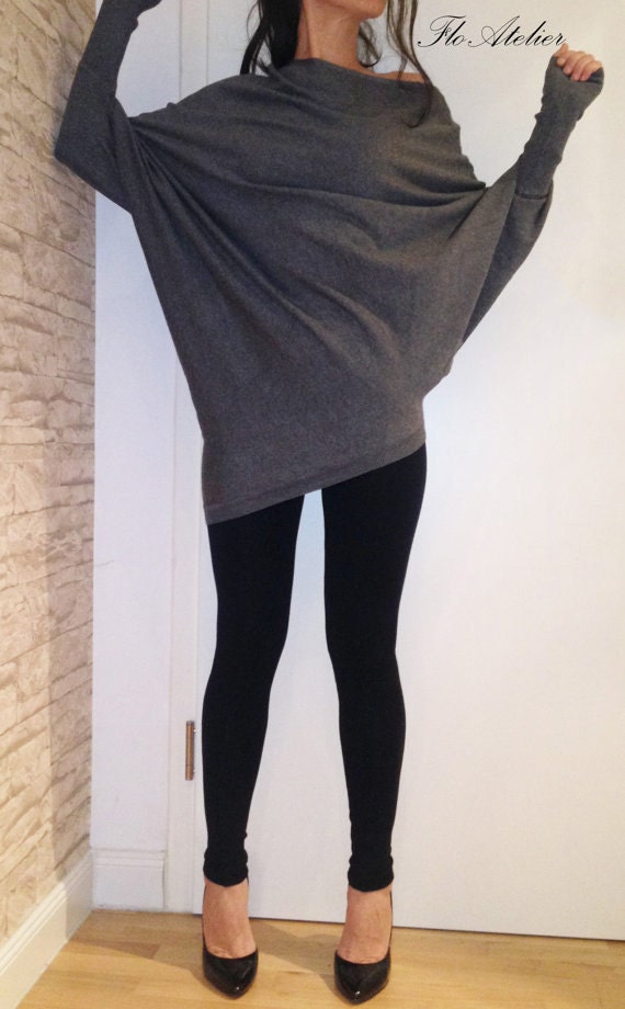 Loose Long Grey Blouse/Knit Oversized Top/Summer Sweater/Extra Long Sleeve Top/Extravagant Tunic/Asymmetrical Blouse/Grey Knit Blouse/F1414