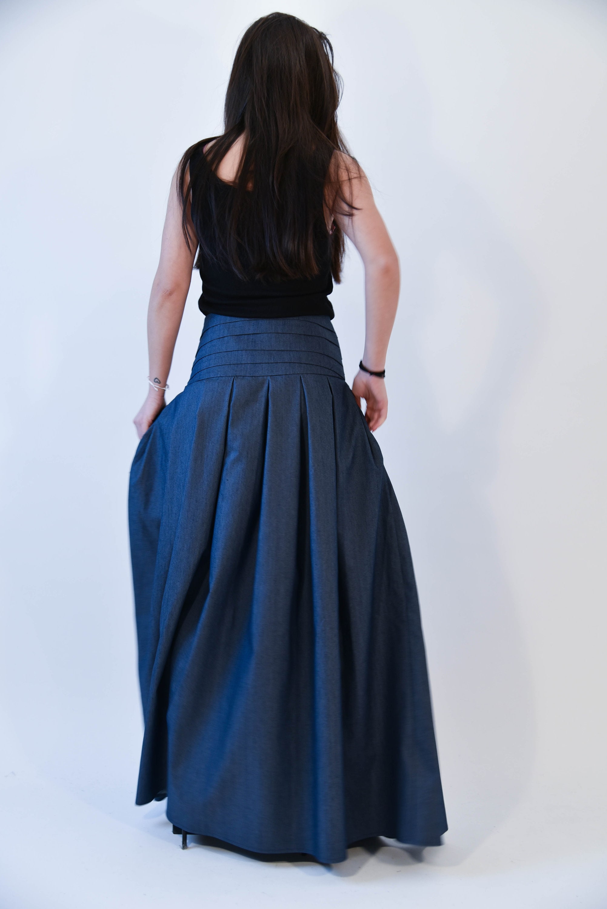 Lovely Blue Denim Maxi Skirt/high Low Waist Skirt/long Etsy Australia