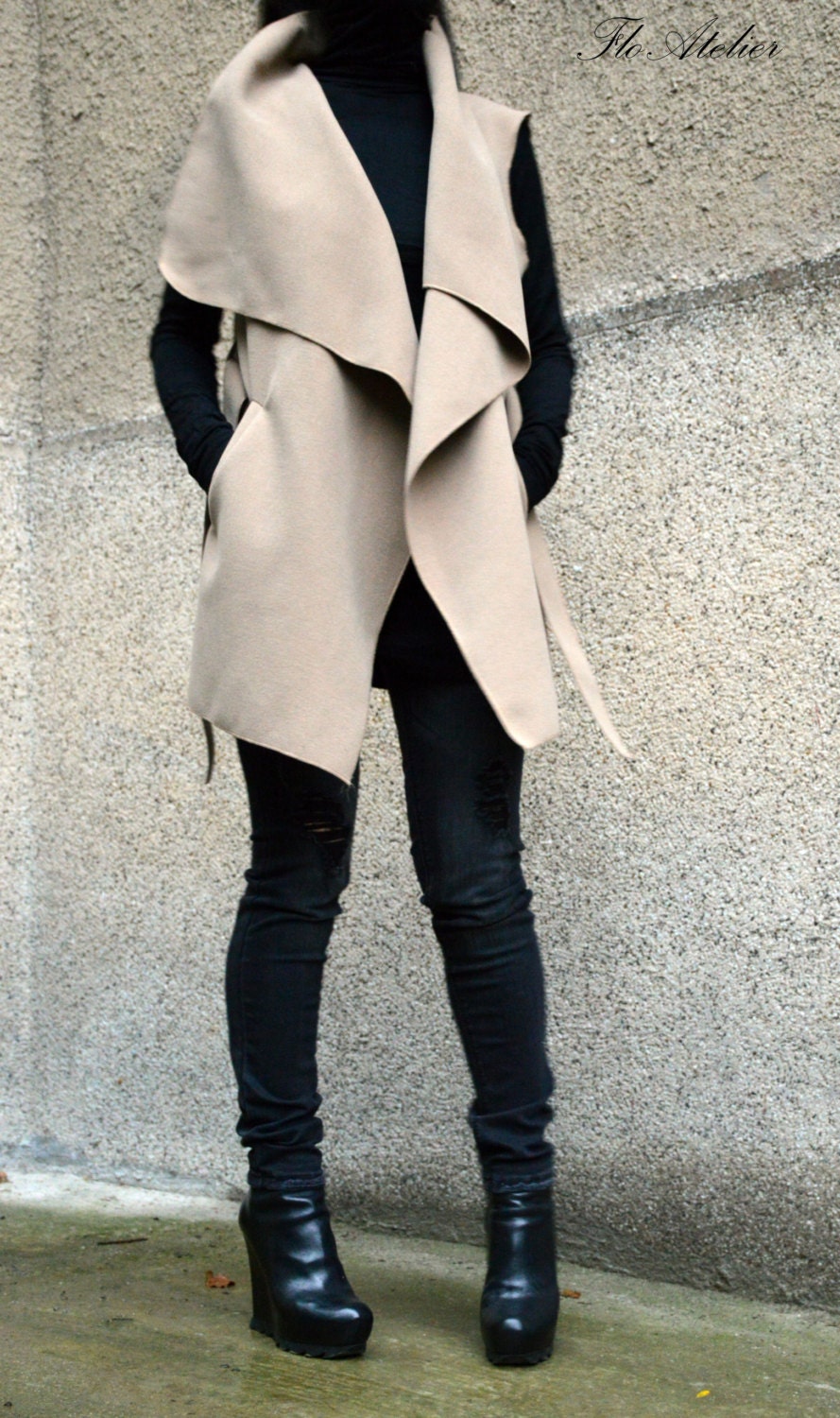 High Collar Vest/asymmetrical Vest With Pockets /wool Etsy