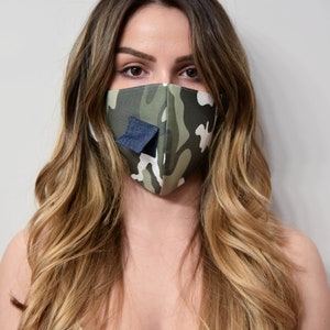 Camo Face Mask with Slit/Face Mask with Opening/Washable Mask/Reusable Washable Mask/Mask with Straw Opening/Handmade Mask with Slit/F2107 image 8