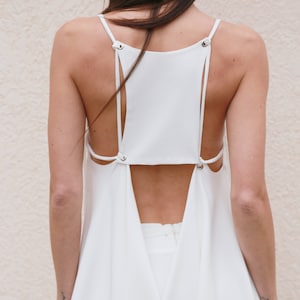 Loose White Tunic/Asymmetrical Tunic/Summer Top/Extravagant Tunic Top/White Tunic with Studs and Ties/Adjustable Top/White Strap Tunic/F1561