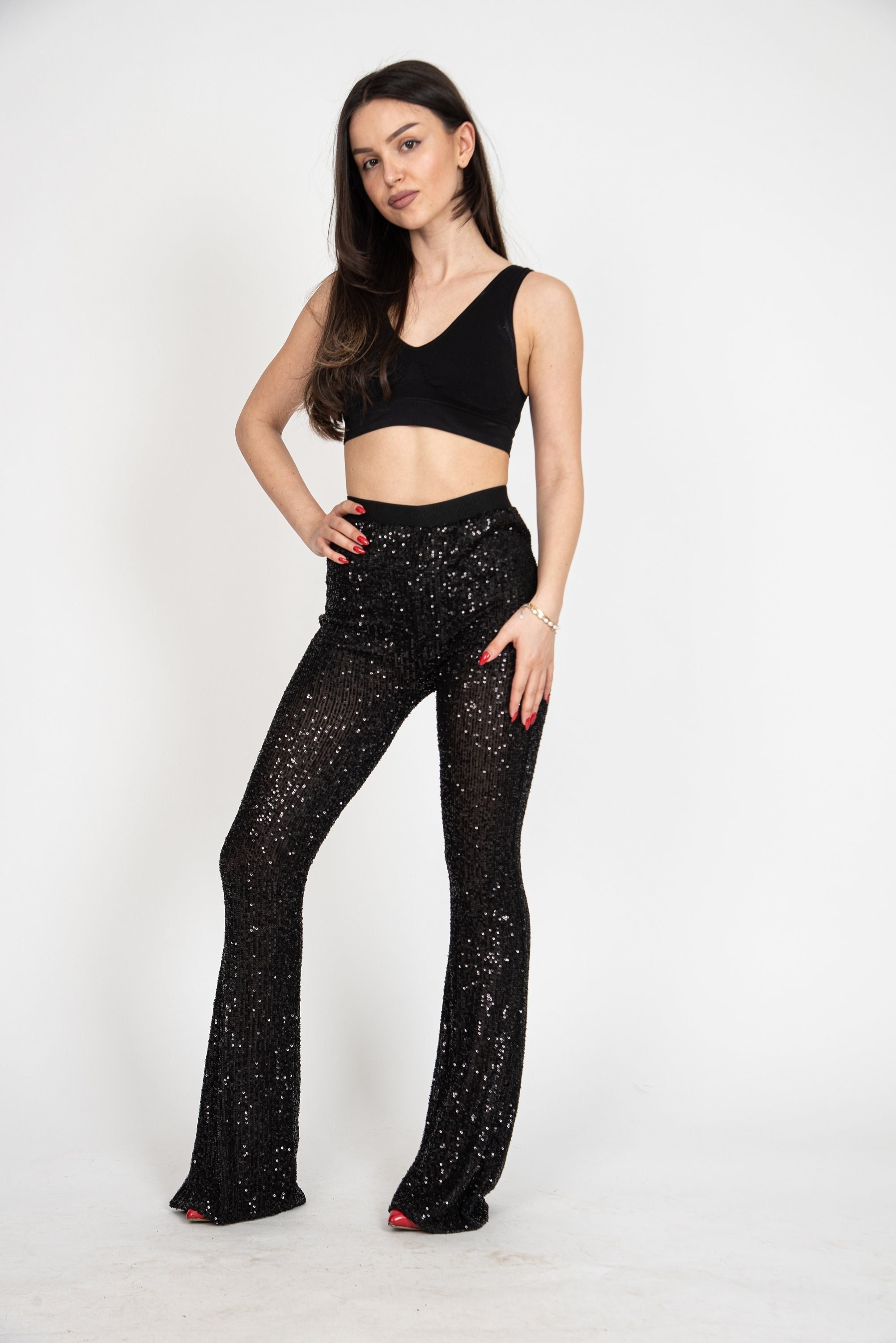 ASOS DESIGN extreme flare sequin pants in pink  ASOS