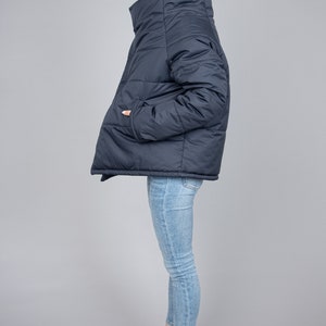 Oversized Quilted Polyester Jacket, High Neck Collar/F2287 image 4