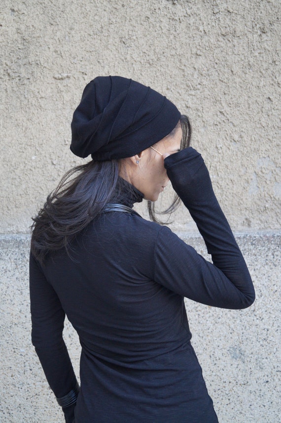 Black knit winter hat sales