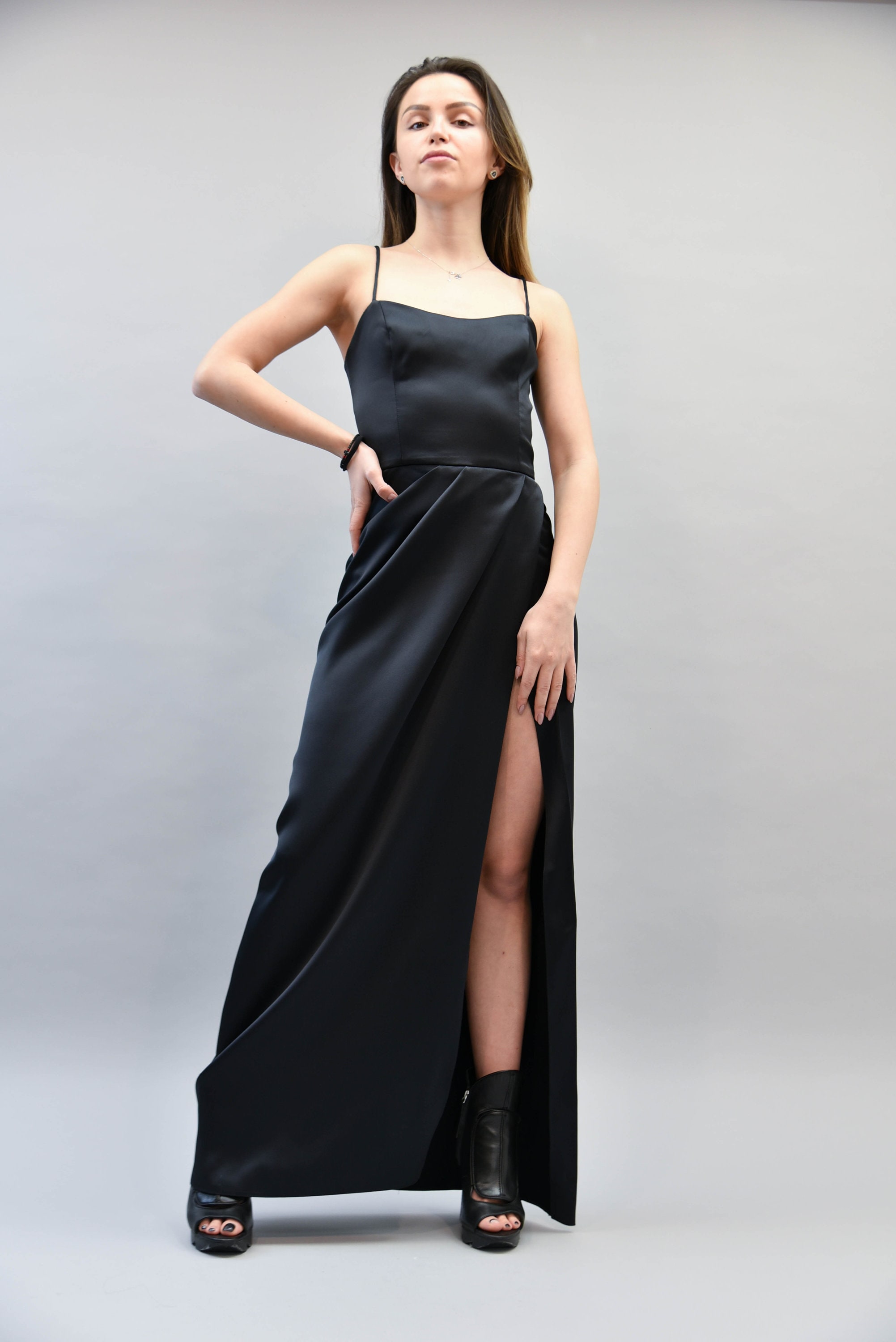 Black Satin Dress - Long Sleeve Midi Dress - Stretch Satin Dress - Lulus