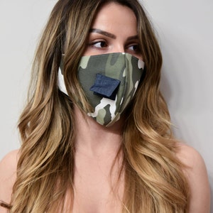 Camo Face Mask with Slit/Face Mask with Opening/Washable Mask/Reusable Washable Mask/Mask with Straw Opening/Handmade Mask with Slit/F2107 image 9