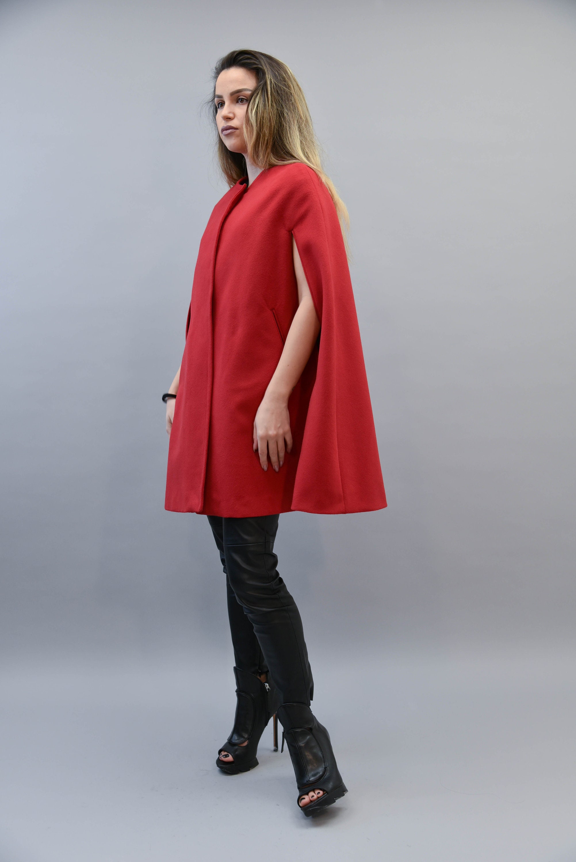 Red Cape Coat/jacket for Women/red Wool Cape/cape Etsy
