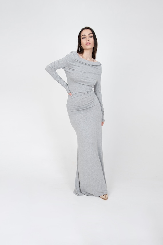 Handmade Cotton Maxi Dress: Long Sleeve Open Shoulder Evening Gown - Etsy Handmade Cotton Maxi Dress: Long Sleeve Open Shoulder Evening Gown - Etsy