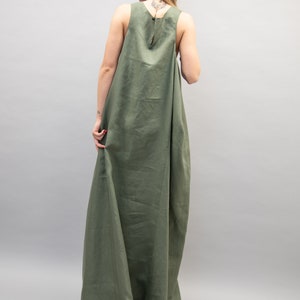 Green Kaftan Dress/handmade Linen Dress/side Draped - Etsy