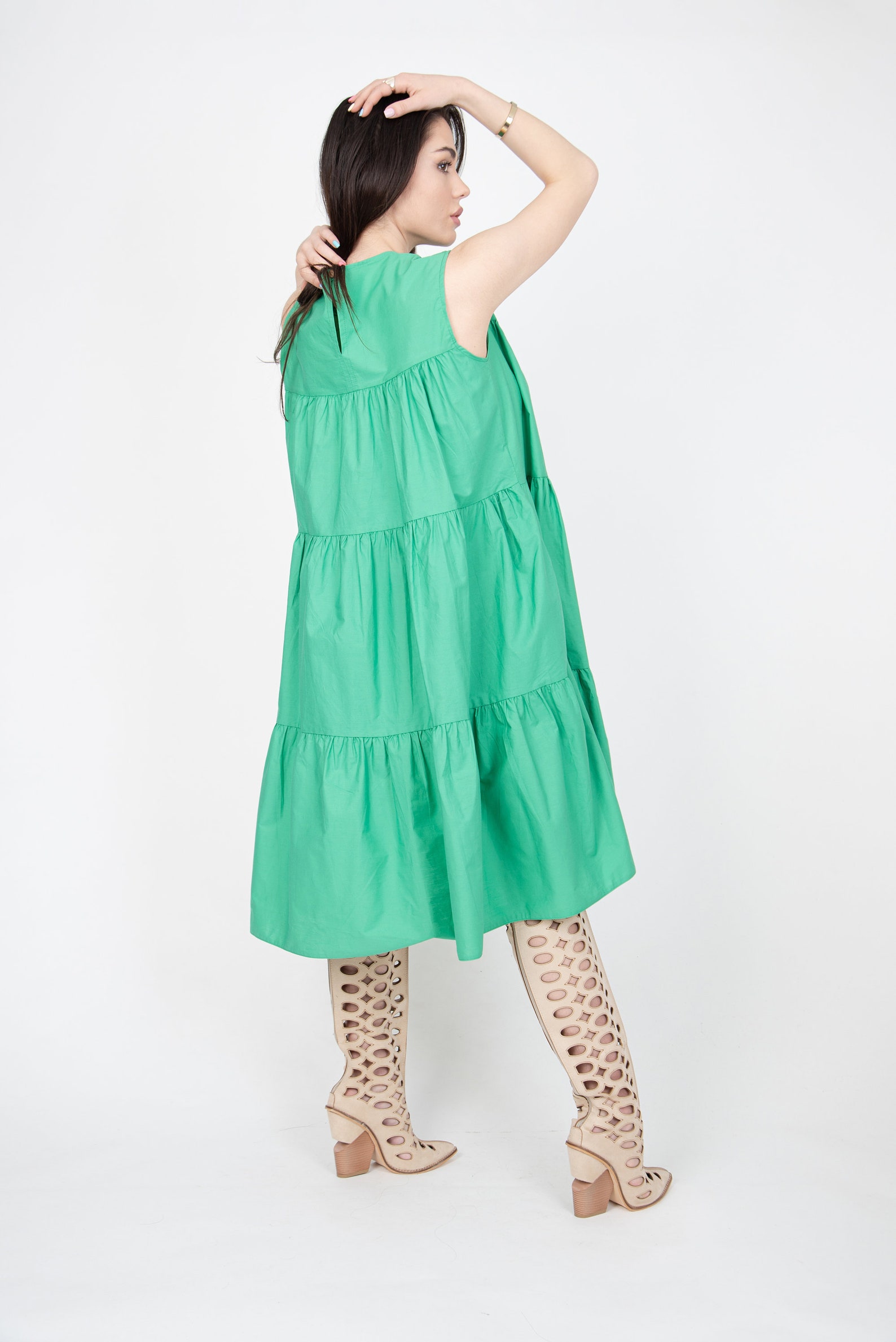 Ruffle Maxi Dress/green Cotton Dress/flowing Dress/boho | Etsy