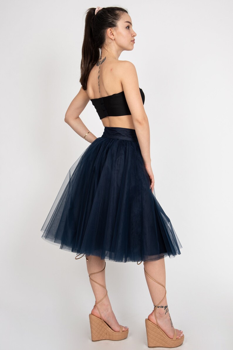 Women Tulle Skirt/Tutu Skirt/Princess Skirt/Blue Short Skirt/Blue Tutu Skirt/Casual Ballet Skirt/Dark Blue Mini Skirt/F2414 image 2