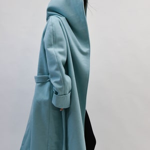 Hooded Long Wool Coat/Winter Cape Coat/Cashmere Wool Coat /Long Sleeve Trench Coat Large Pockets Coat/Casual Autumn Winter Blue Coat/F2208 image 5