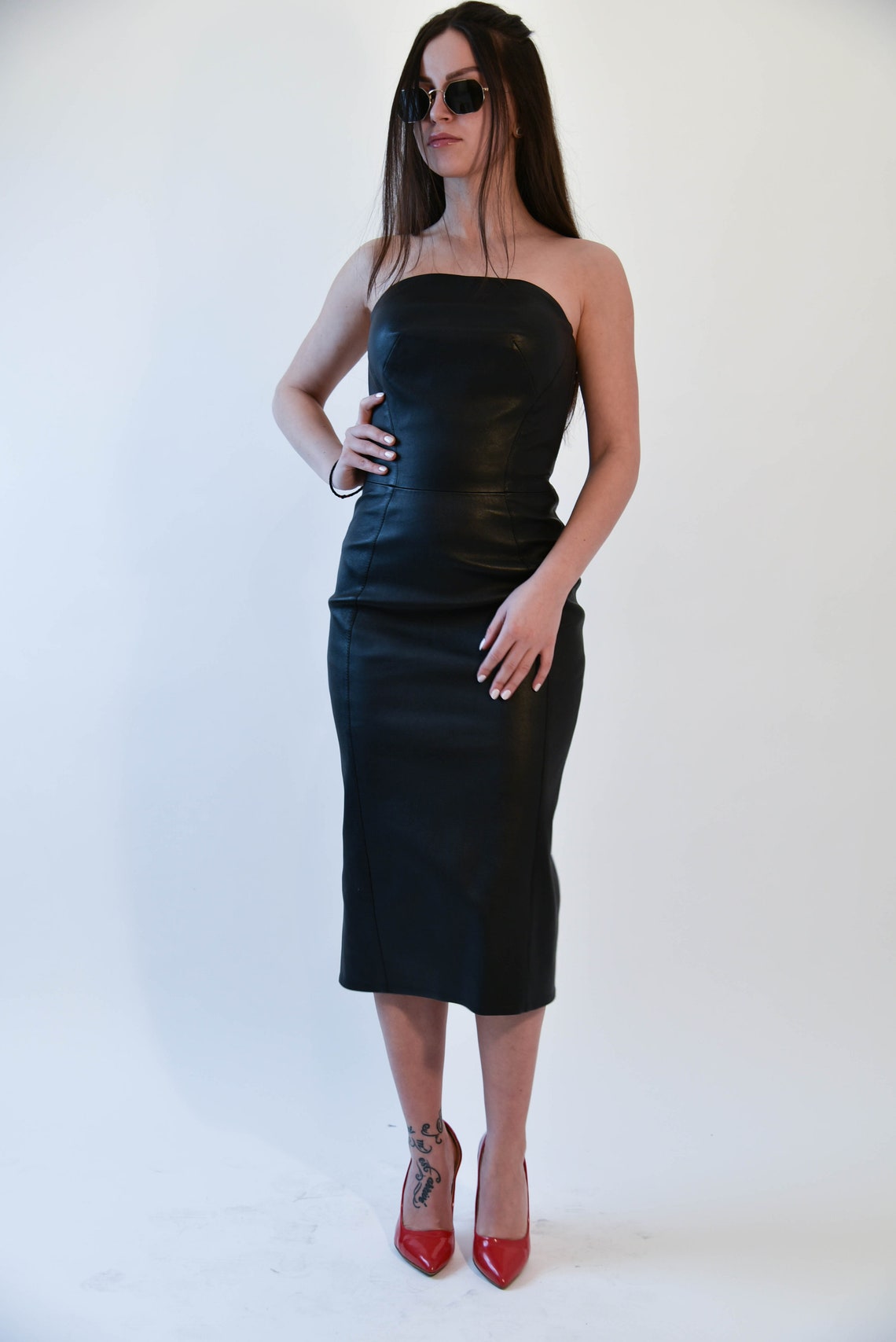 Vegan Leather Scoop Neck Dress