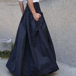 Lovely Black Long Maxi Skirt/High or Low Waist Skirt/Long Waistband Skirt/Handmade Skirt/Low Waisted Black Skirt/Formal Skirt/Skirt/F1190 image 4