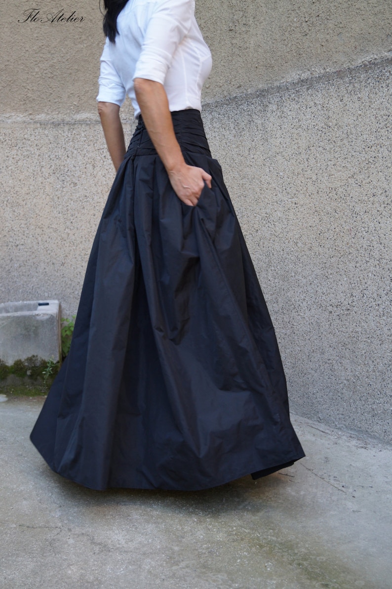 Lovely Black Long Maxi Skirt/High or Low Waist Skirt/Long Waistband Skirt/Handmade Skirt/Low Waisted Black Skirt/Formal Skirt/Skirt/F1190 image 4