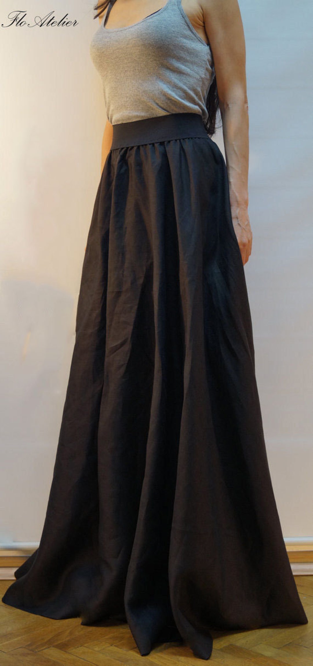 Long Loose Linen Skirt/summer Maxi Skirt/black Extravagant Maxi Skirt ...