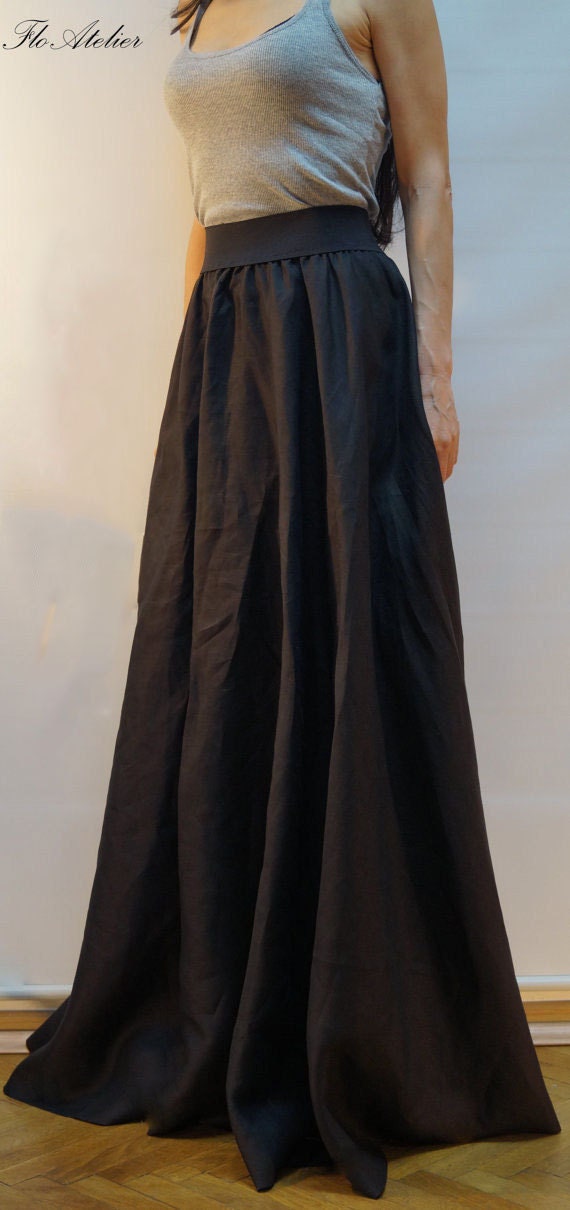 Long Loose Linen Skirt/summer Maxi Skirt/black Extravagant | Etsy