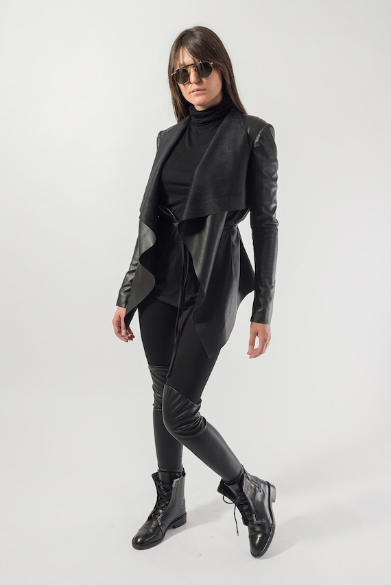 Long black waterfall jacket cheap