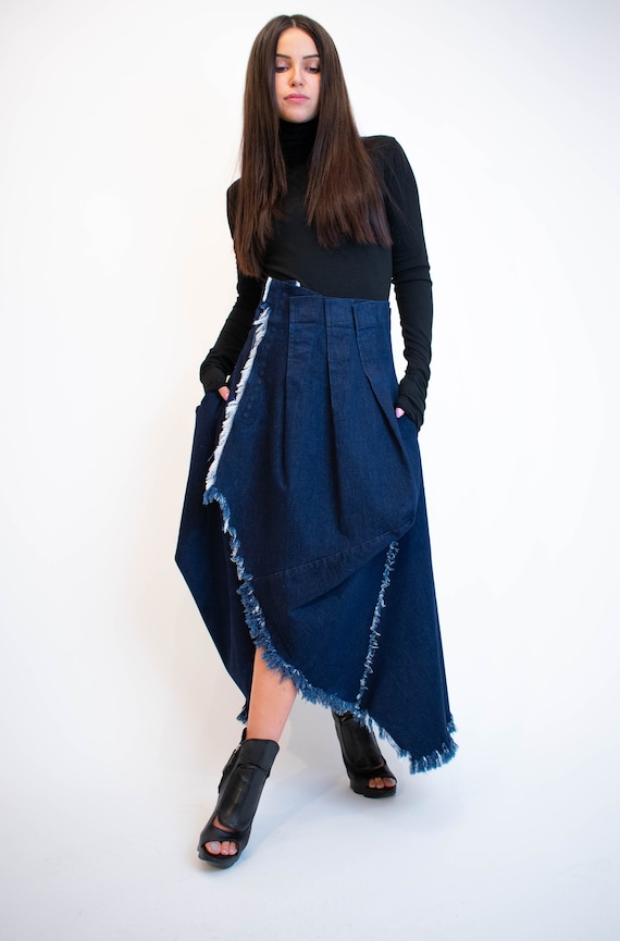 navy blue dress for baby girl Denim Dress w/ Asymmetrical Zipper – FOX'S main image 1