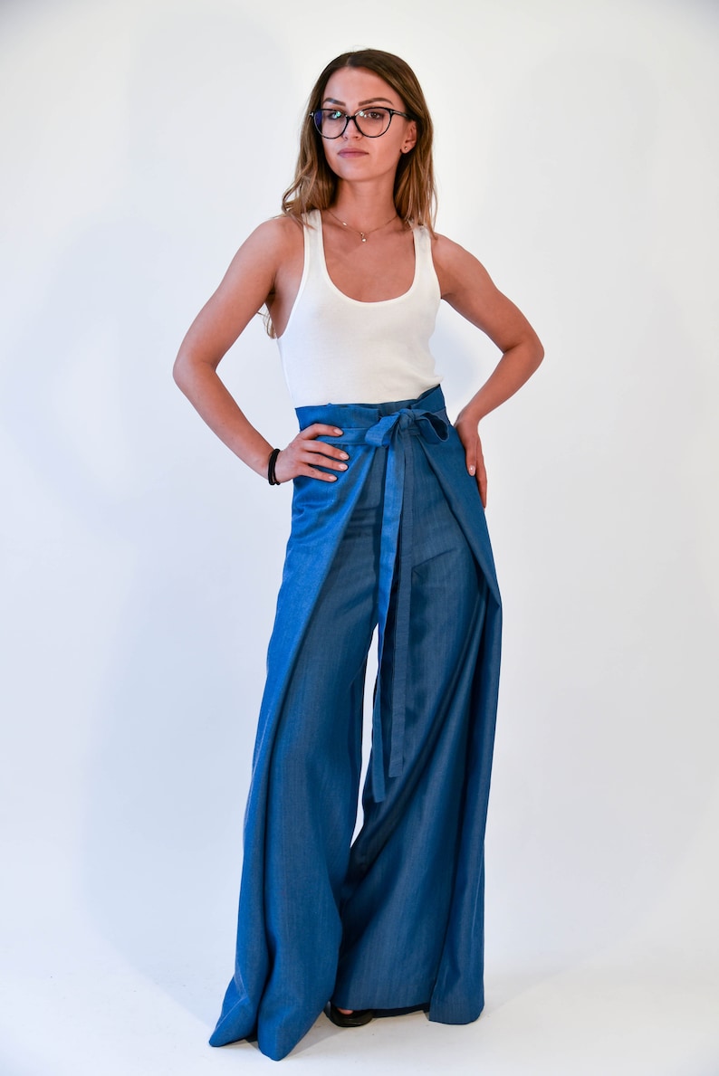 Blue Pants Skirt/blue Pants/loose Blue Pants/wide Leg | Etsy
