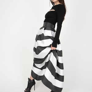 Black/White Long Maxi Skirt/High or Low Waist Skirt/Long Waistband Skirt/Handmade Striped Skirt/Black Stripe Skirt/Formal Skirt/Skirt/F1035 image 3