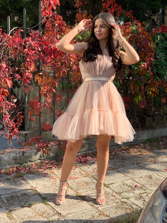 layered tutu dress Women Tulle Dress/tutu Dress/layered Dress/wedding Dress/ruffle Dress/nude Dress/midi Beige Dress/handmade Beige Dress/furbelow Dress/f1926 short tulle dress