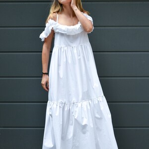 White Romantic Dress/Ruffled Dress/Off Shoulder Dress/Open Back Dress, Beach Dress/Summer Dress/Long Maxi Dress/Loose Dress/ Oversized/F2158 image 4