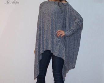 Loose Blouse/Long  Blouse/Batwing Top/Oversize Top/Extravagant Tunic/Extra Long Sleeves/Grey Casual Tunic/Daywear/Wide Sleeve/Grey Top/F1283