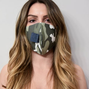 Camo Face Mask with Slit/Face Mask with Opening/Washable Mask/Reusable Washable Mask/Mask with Straw Opening/Handmade Mask with Slit/F2107 image 3