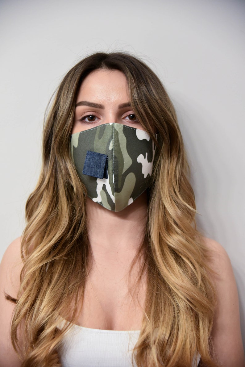 Camo Face Mask with Slit/Face Mask with Opening/Washable Mask/Reusable Washable Mask/Mask with Straw Opening/Handmade Mask with Slit/F2107 image 3