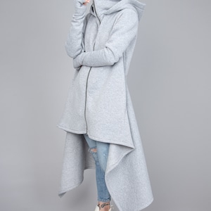 Cowl Neck Sweatshirt/Asymmetrical Hem Top/Oversized Loose Loungewear/Hoodie Top/Cozy Coat/Gray Coat/Gray Oversized Sweatshirt/F2286 image 7