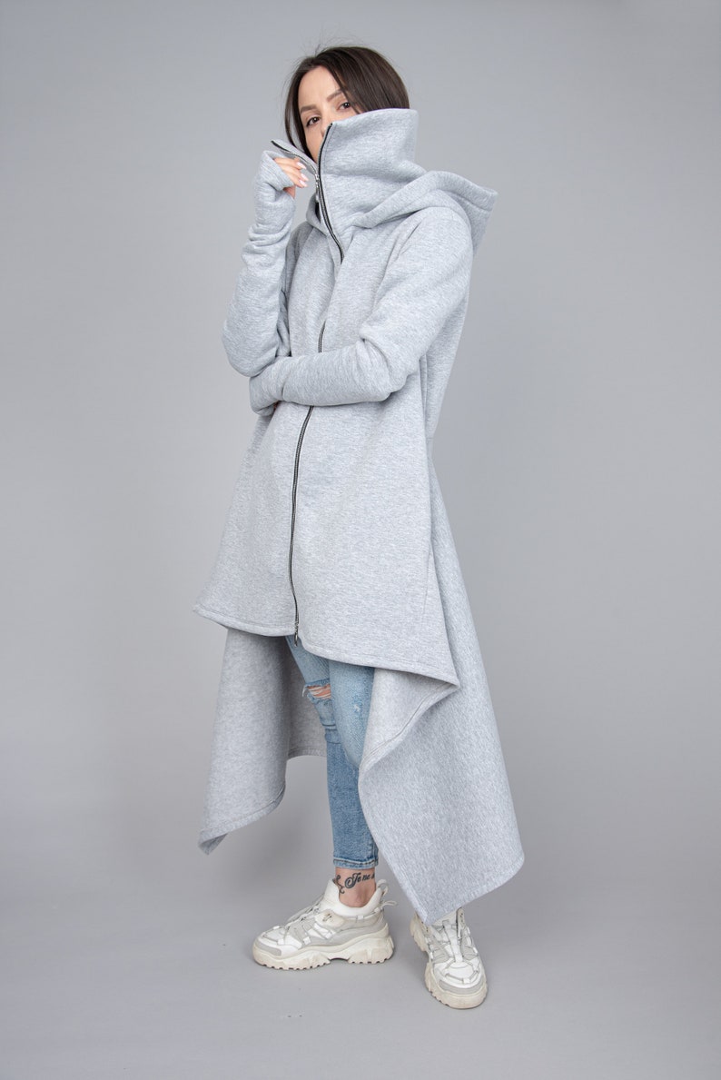 Cowl Neck Sweatshirt/Asymmetrical Hem Top/Oversized Loose Loungewear/Hoodie Top/Cozy Coat/Gray Coat/Gray Oversized Sweatshirt/F2286 image 7