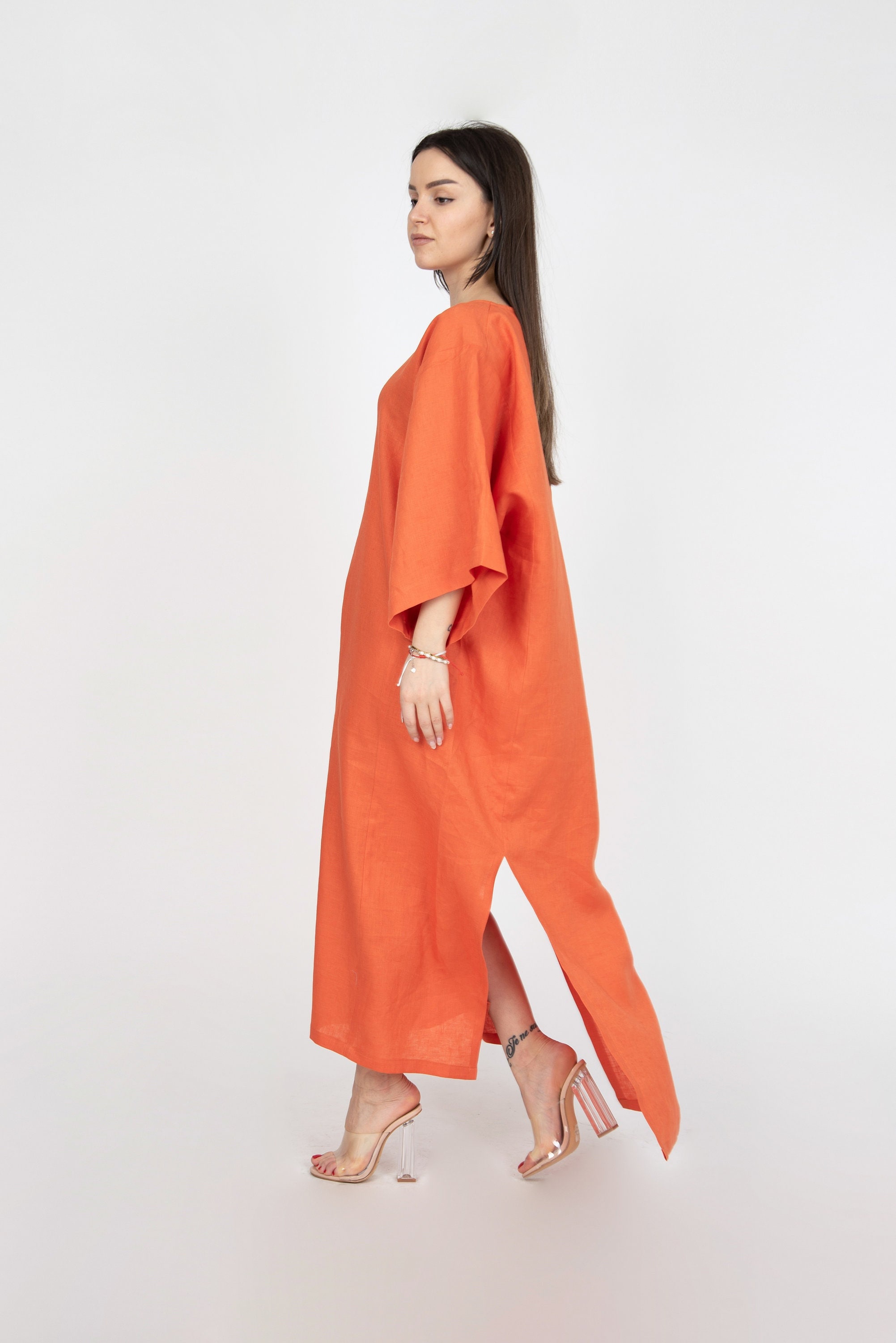 orange linen shirt dress Orange Linen Dress/Linen Shirt Dress/Oversized Shirt Dress/Linen Dress/Loose Dress/Kaftan Maxi Dress/Beach Dress/Linen Summer Dress/F2382