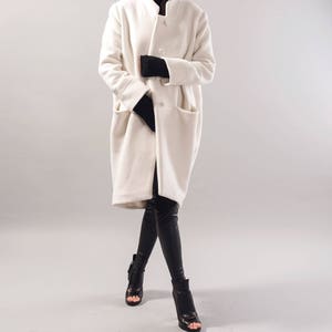 Straight Coat/Off White Coat/Wool Cashmere Coat/Winter Coat/Oversize Coat/Unstructured Coat/Asymmetrical Coat/Extravagant Coat/F1731 image 2